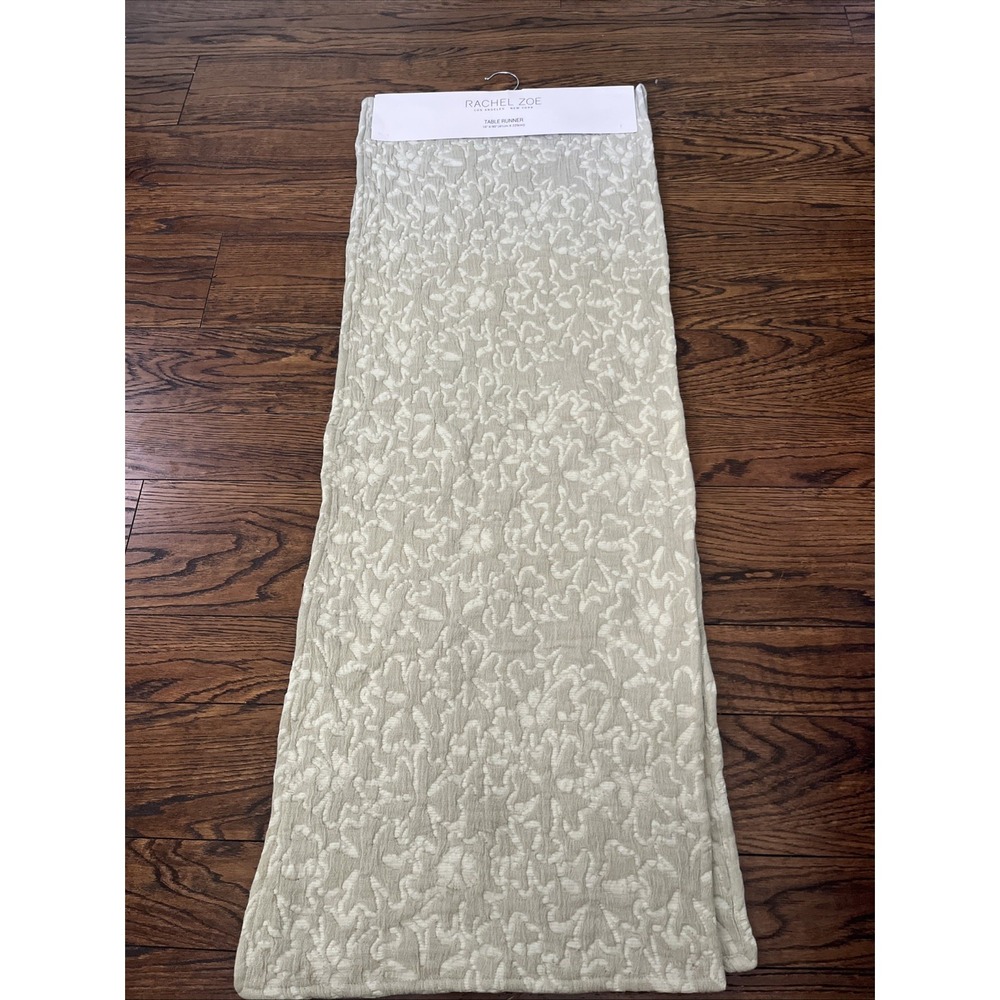Rachel Zoe Table Runner 16x90 NWT Beige Cream Off White Embossed Abstract Floral